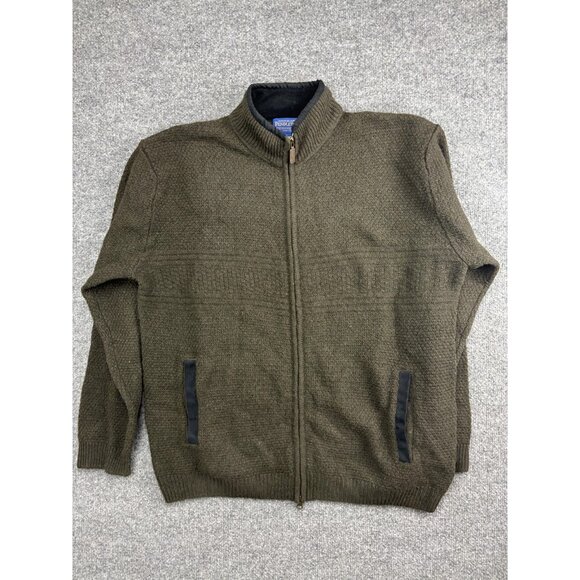 Pendleton Sweater Mens XL Brown Full Zip Shetland Wool Stand Collar Pockets - Picture 1 of 6